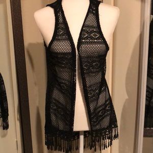 Boho sheer fringed vest